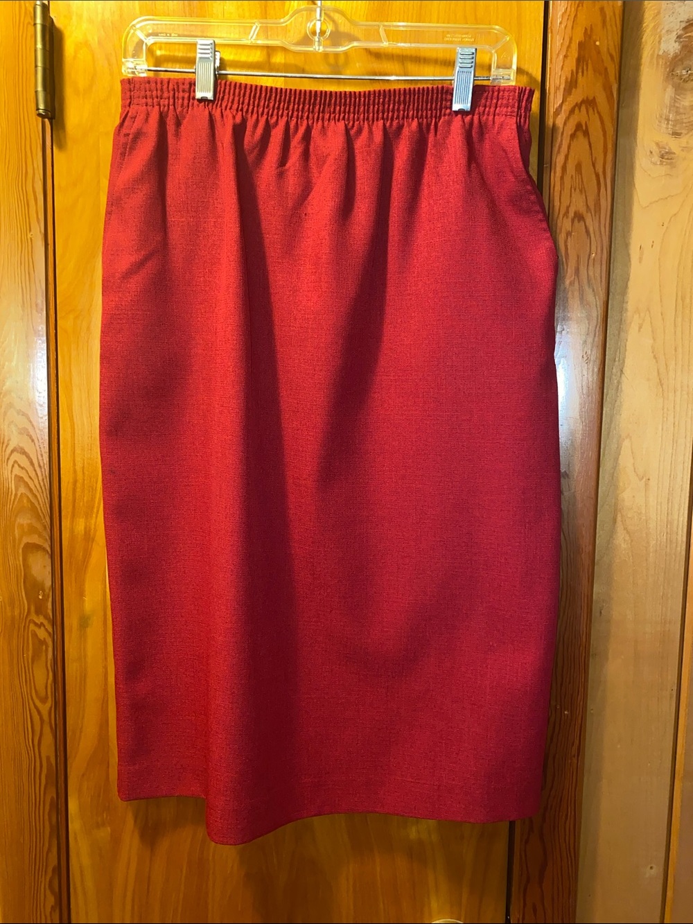 Classic Red Pencil Skirt with Elastic Waistband